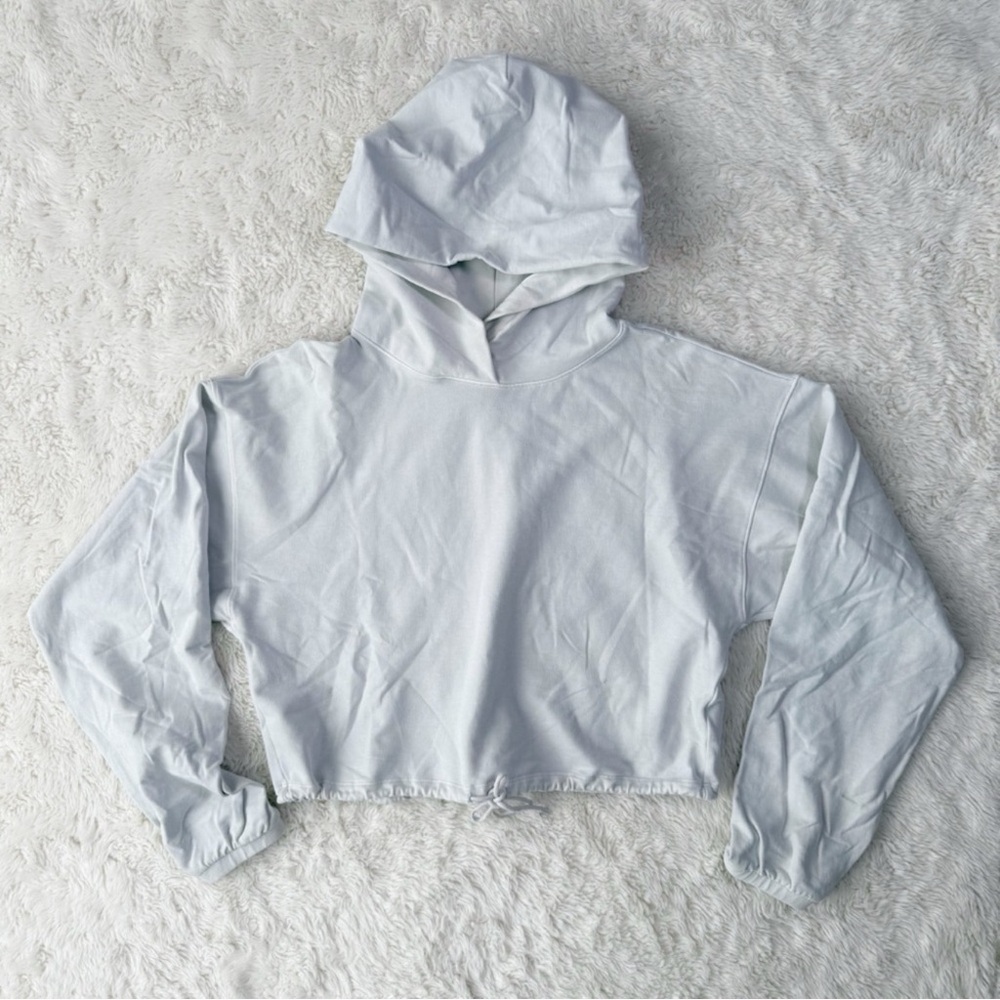 Babaton Aritzia Women Light Gray Crop Hoodie Sweater SMALL Minimal Tenniscore - Picture 3 of 10